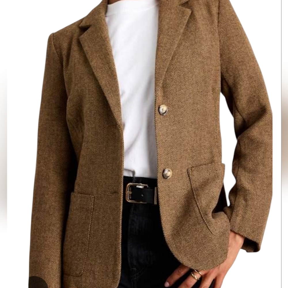 NEW Talbots Brown Wool Blend Blazer With Gold Buttons... Size 16